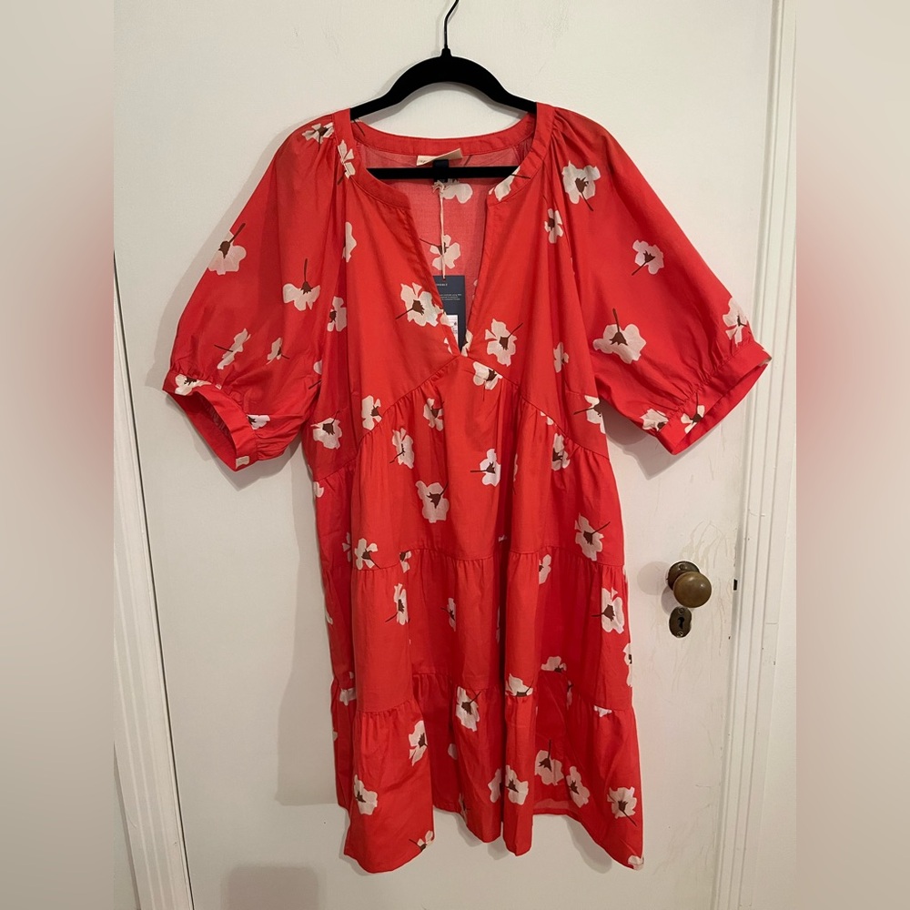 Universal Thread NWT Orange Floral Tiered Dress w/ Pockets Size XL